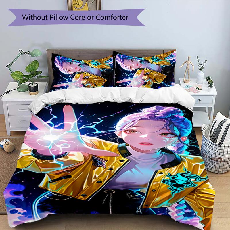 KPOP Hunter 3-teiliges Bettwäsche-Set Bettbezug Verschluss Enthält 1 Bettbezug & 2 Kissenbezüge für Alle Jahreszeiten Schlafzimmer Zuhause Wohnheim Dekor