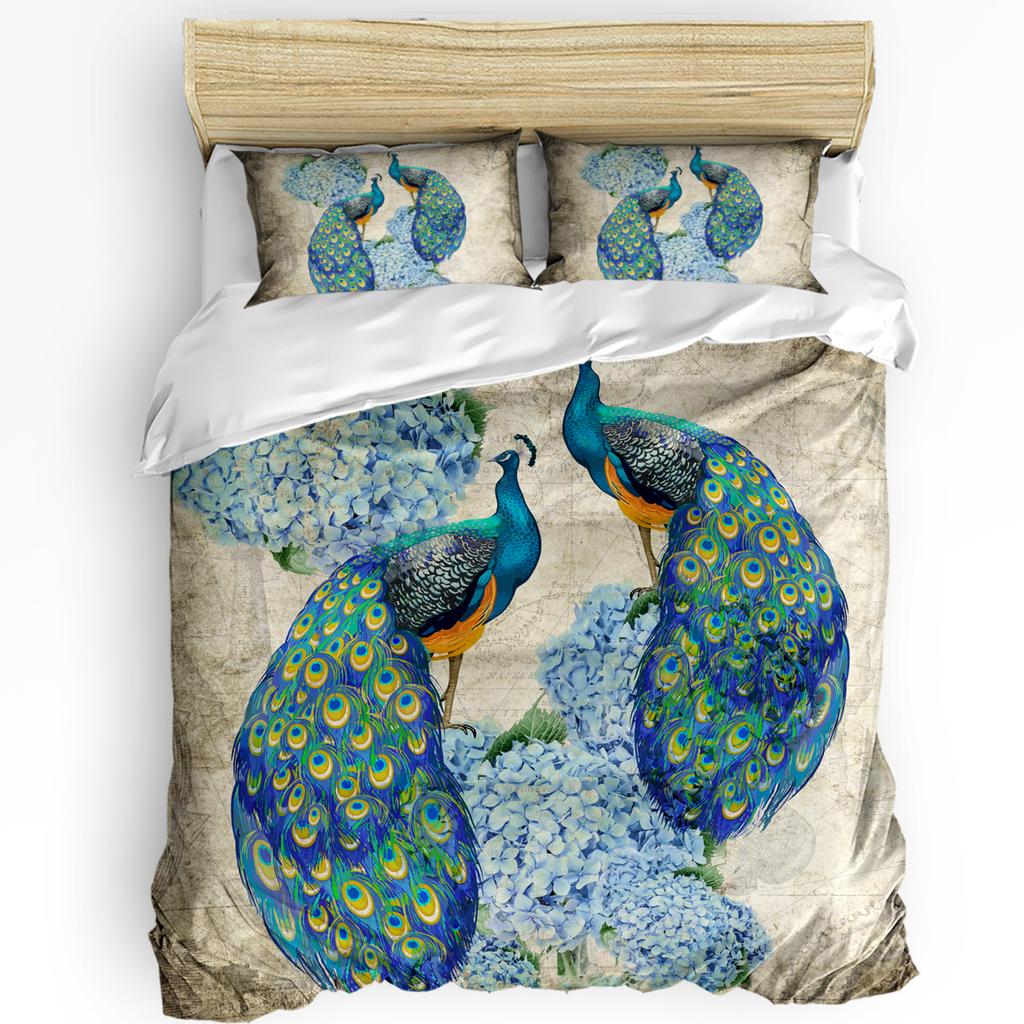 Peacock Flower Hydrangea Retro Duvet Cover With Pillow Case Custom 3pcs Bedding Set Quilt Cover Double Bed Home Textile