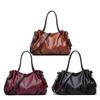 2021 Vintage Fashion High Capacity Tote Handbag Soft Leather Female Bag Casual Pleated Shoulder Bag Tassel Design Bag for Women
