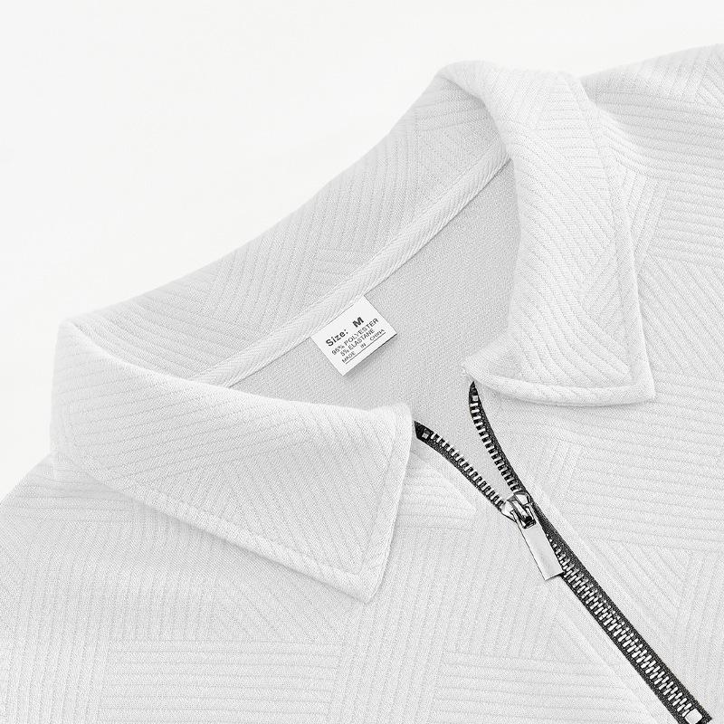 Spring/Autumn Jacquard Long-Sleeved Collared Zip-Up Men's Relaxed-Fit Casual Polo Sweatshirt