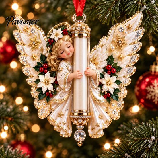 Kerstfeest Bedankjes Engel Geld Ornament, 2D Acryl Boom Feestelijke Heldere Decor Decoratie, Hangend Hanger voor Vakantie Decoratieve Seizoensgebonden Accenten