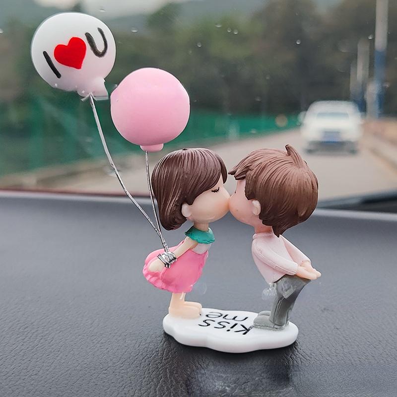 Car Decoration Cute Cartoon Couples Car Mirror Accessories Action Figure Figurines Balloon Ornament Auto Interior Dashboard Gift