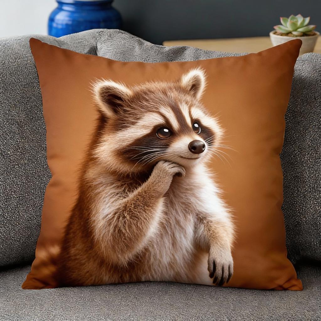 Cute Raccoon Heart Pattern Pillow Cover, Soft Sofa Cushion Case For Cozy Home Decoration, Ideal Unique Gift