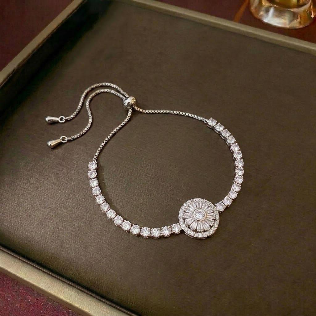 Women's Fashion Necklace & Bracelet Set: Flower Pendant, Diamond Bauhinia Earrings