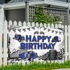 Truck Theme Birthday Banner, 70.8x43.3 Inch, Blue Happy Birthday Party Decoration, Polyester Material, Realistic Truck Design