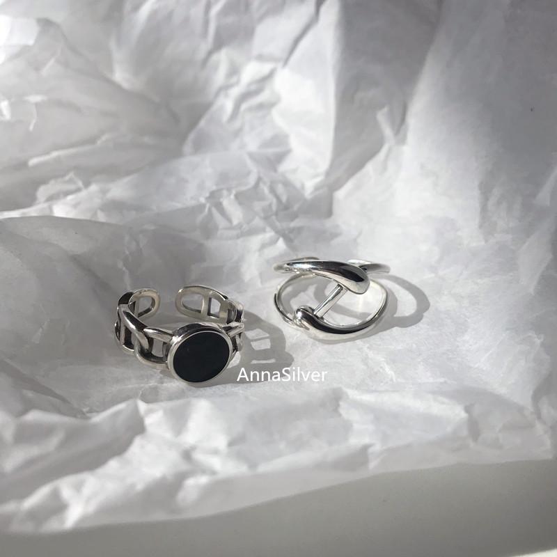 Korean Style Black Geometric Open Ring - Trendy Retro Fashion for Women