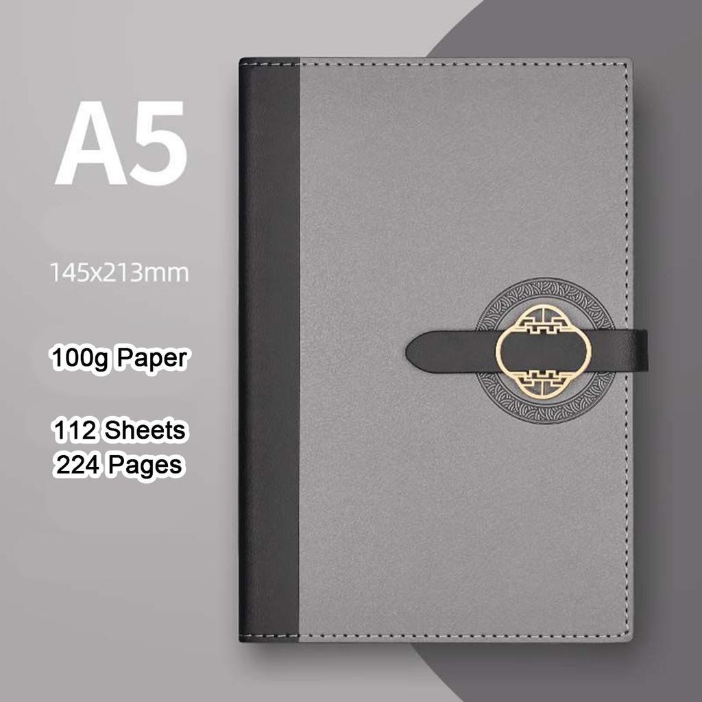 A5 Thick Leather Notepad, Student Subject Notebook, Work Meeting Record Book, Buckle Diary, Business Souvenir, 112 Sheets 224 Pages