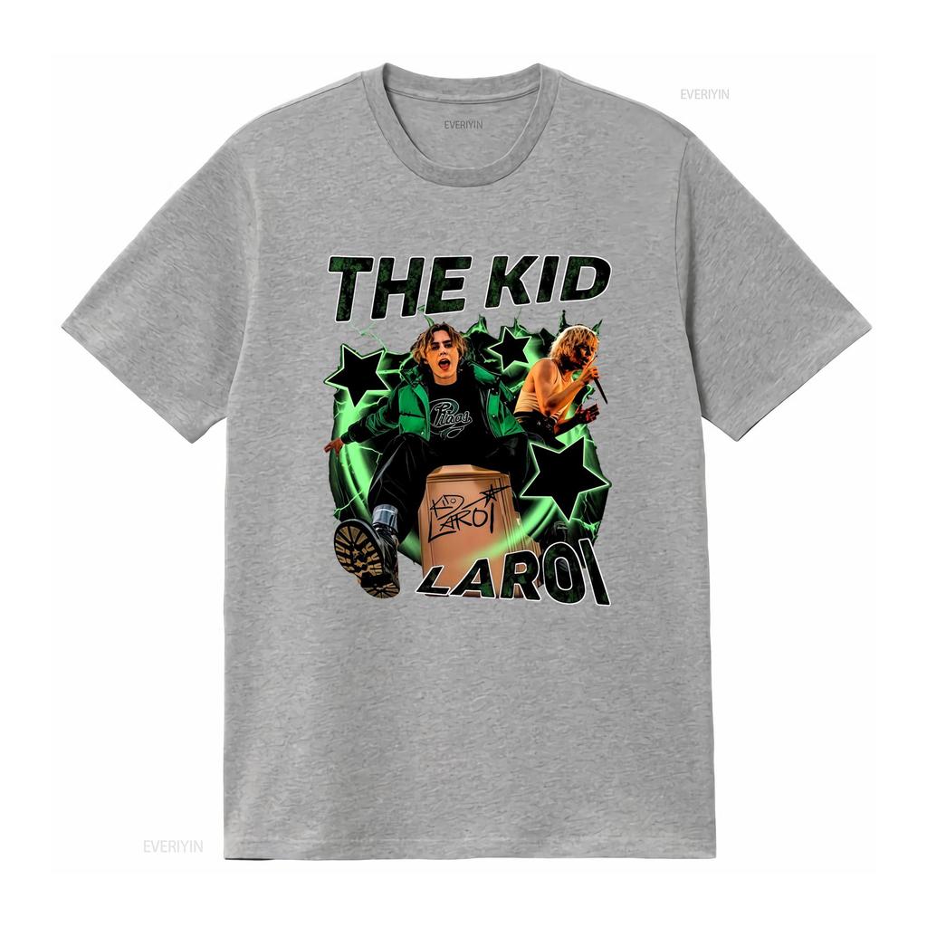 Vintage Sokak Giyimi The Kid LAROI Rapçi Yeşil Neon Şimşek Yıldız Baskılı Hip Hop Müzik Günlük Tişört vintage Yıkanmış moda