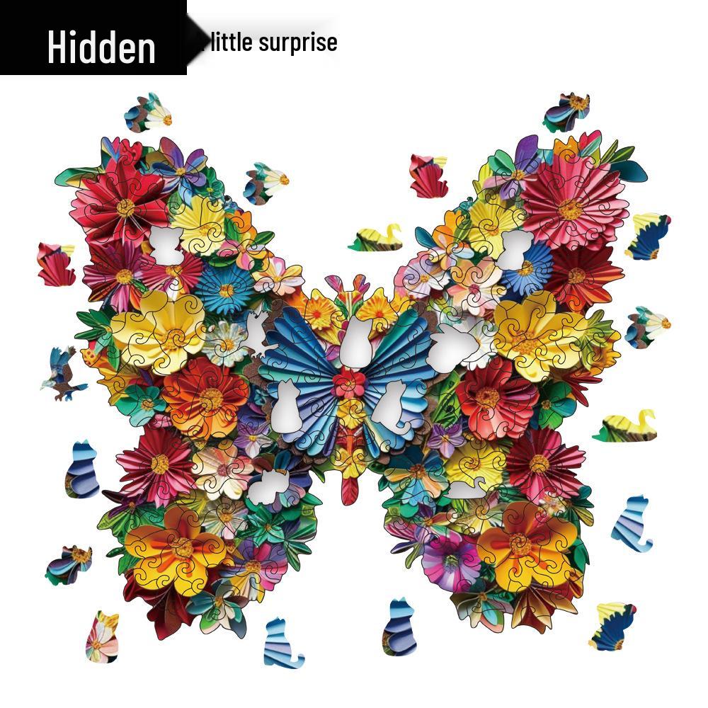 HOOLOOG Wooden Butterfly Flower Irregular Jigsaw Puzzle & Money Box