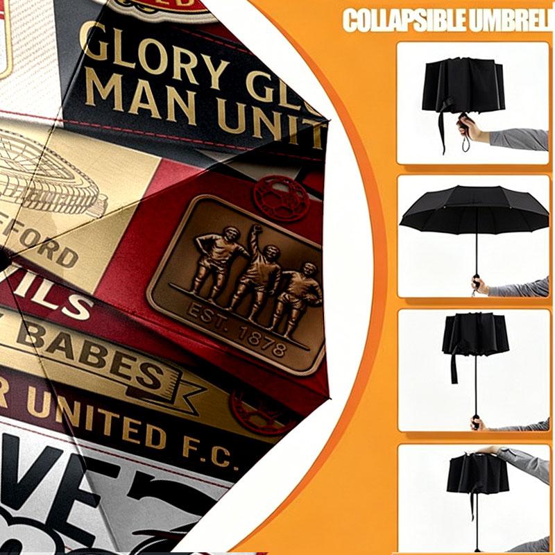 Custom Name Personalized Manchester United Print Umbrella, Auto Open Close, 8‑Rib Sturdy Frame, Commute Camping Hiking Use, Birthday Gift
