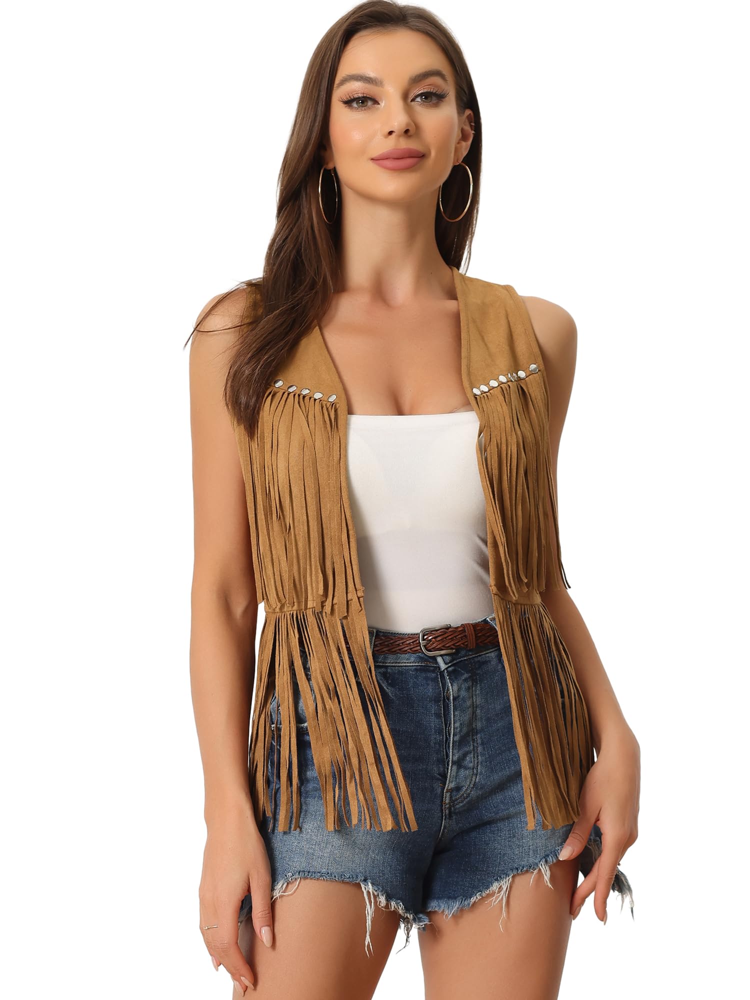 

Allegra K Женский жилет с бахромой, Открытый спереди, Стиль 70-х, Кардиган с кисточками из искусственной замши, Желтый, Размер M