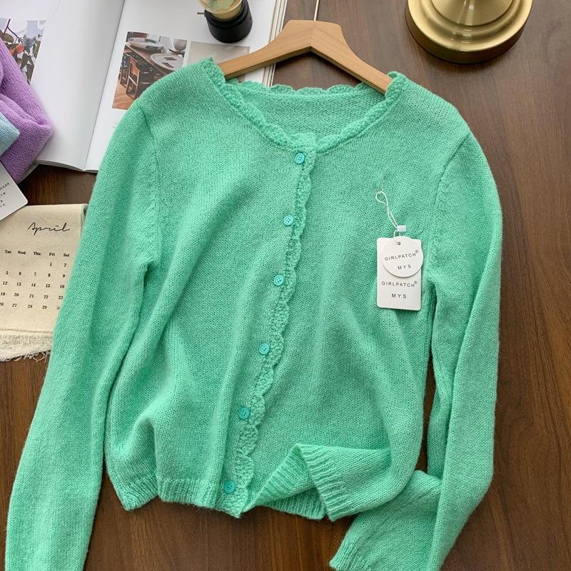 Women's Long Sleeve Cardigan Crew Neck Casual Knit Sweater Solid Color Soft Texture Knitwear Outerwear