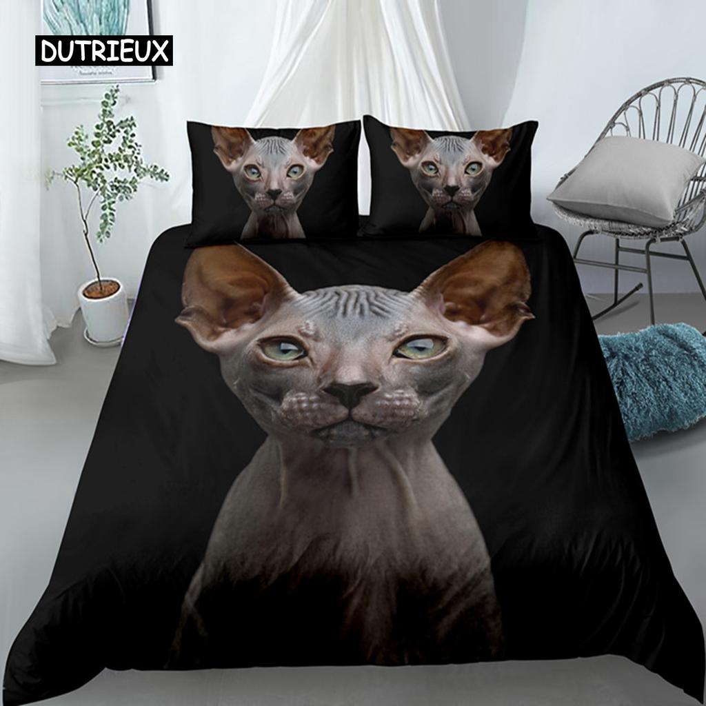 Canadian Sphynx Cat Duvet Cover King Queen Lovely Pet Kitty Bedding Set Kids Teens Adults Cute Animal Soft Polyester Quilt Cover
