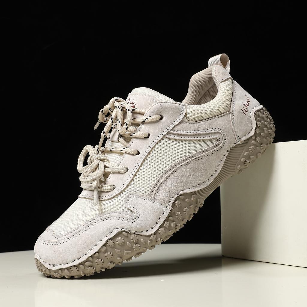 Women's Shoes Outdoor Breathable Mesh Flat Bottom Light Shock-absorbing Tennis Sneaker Autumn Top Layer Leather Sports Shoes