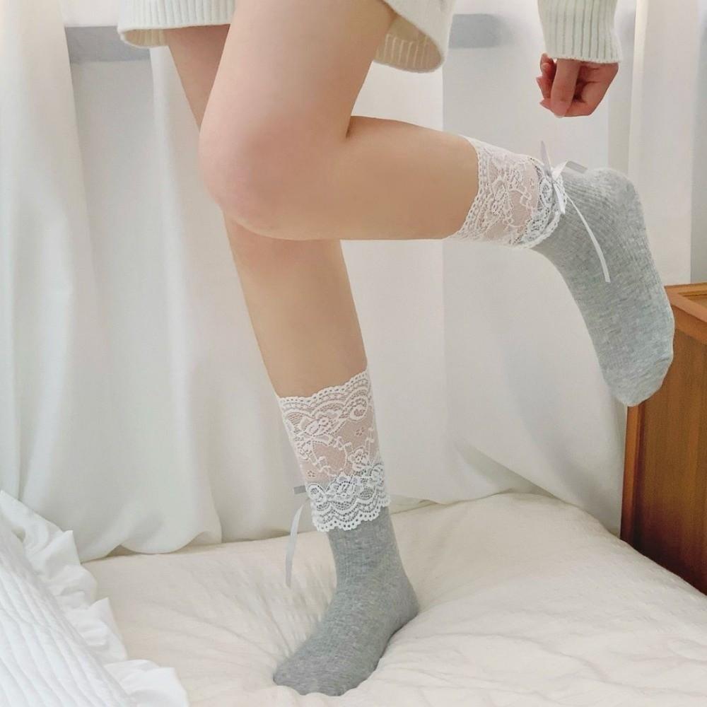 Ballet Style Lace Edge Socks Bow Mid Calf Socks Piles Socks Lolita Socks Boot Socks