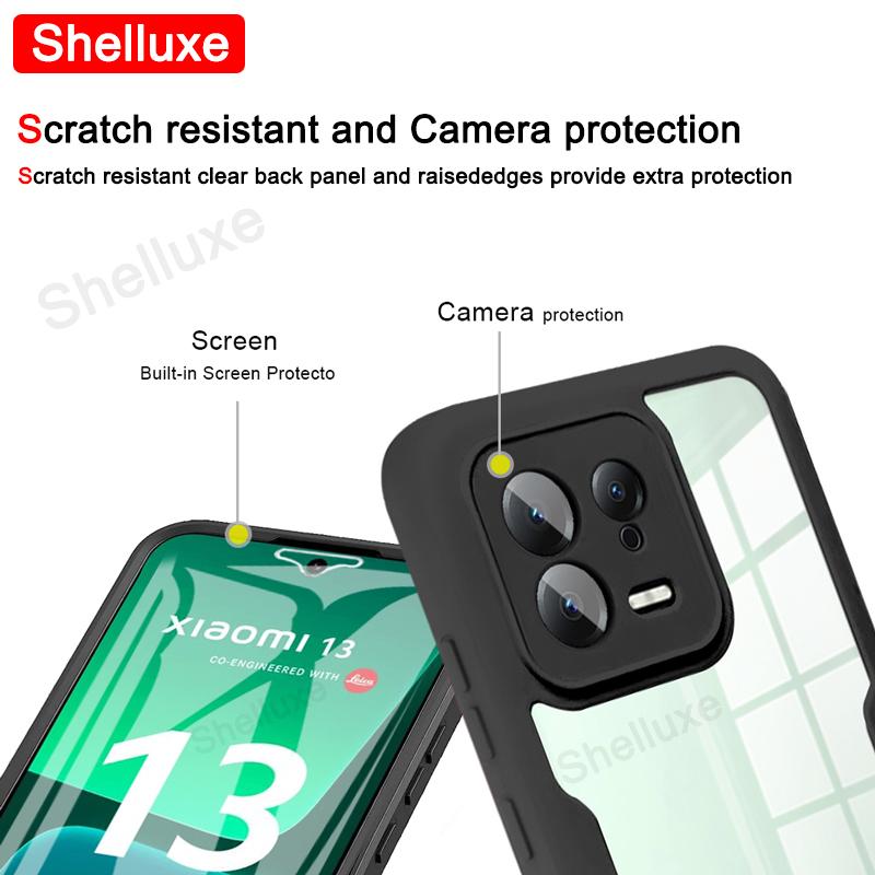 För Xiaomi13 360 Heltäckande Fram+Baksida Genomskinligt Skal Shelluxe För Xiaomi Mi 13 Lite 13T Xiaomi13T Pro Silikon Dubbelsidigt Skydd