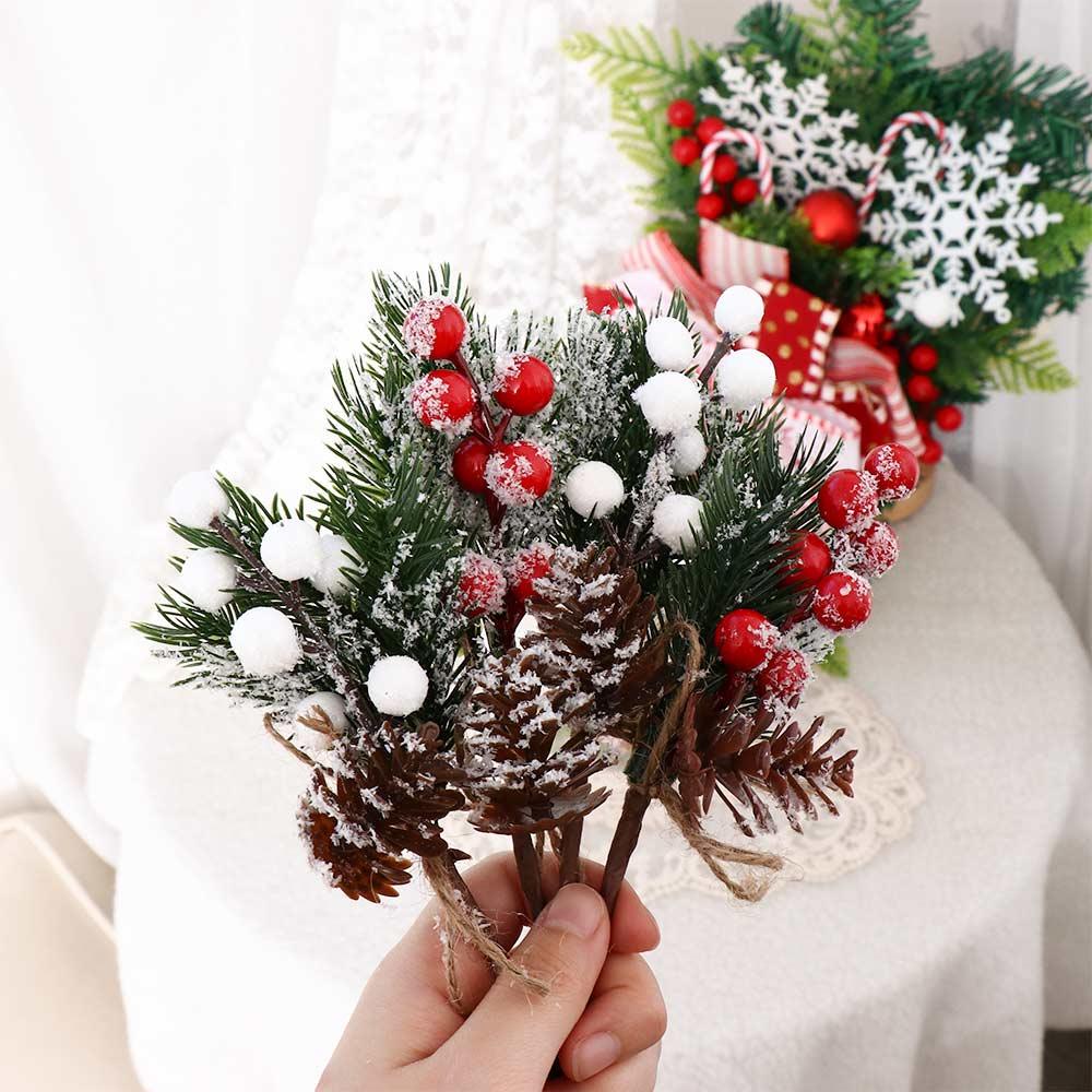 Flower Pine Cone Xmas Holly Flower Pine Branch Artificial Pine Branch Christmas Berry Christmas Decoration Artificial Flower