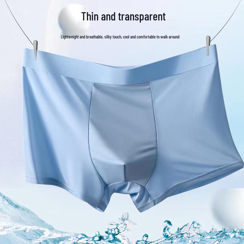 Men's Summer Breathable Ice Silk Boxer Briefs - Thin, Skin-Friendly, Solid Color, Mid-Waist.