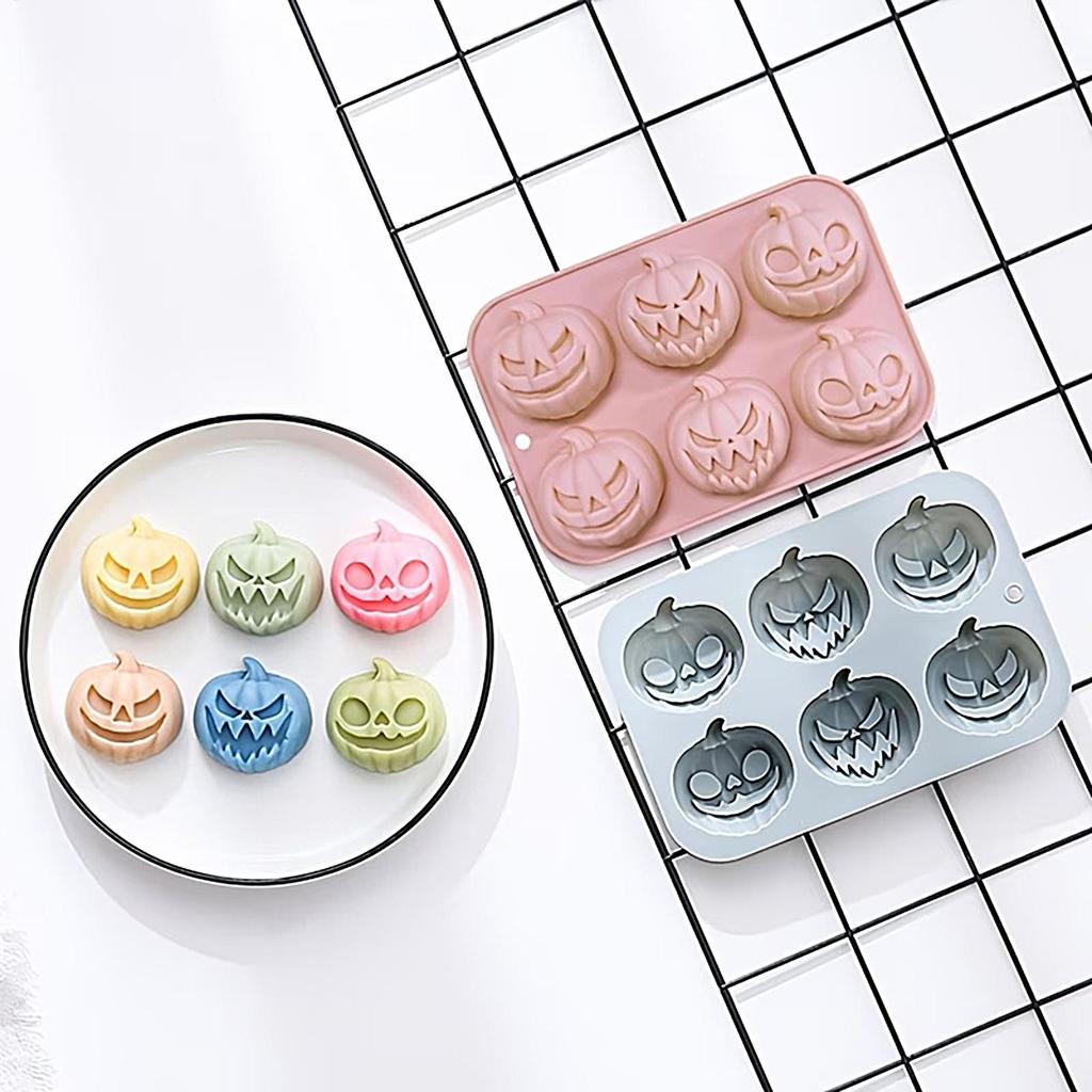 6-Cavity Silicone Pumpkin Mold, Non-Stick Baking Mold for Halloween Thanksgiving, Reusable Candy Chocolate Cake Soap Mold