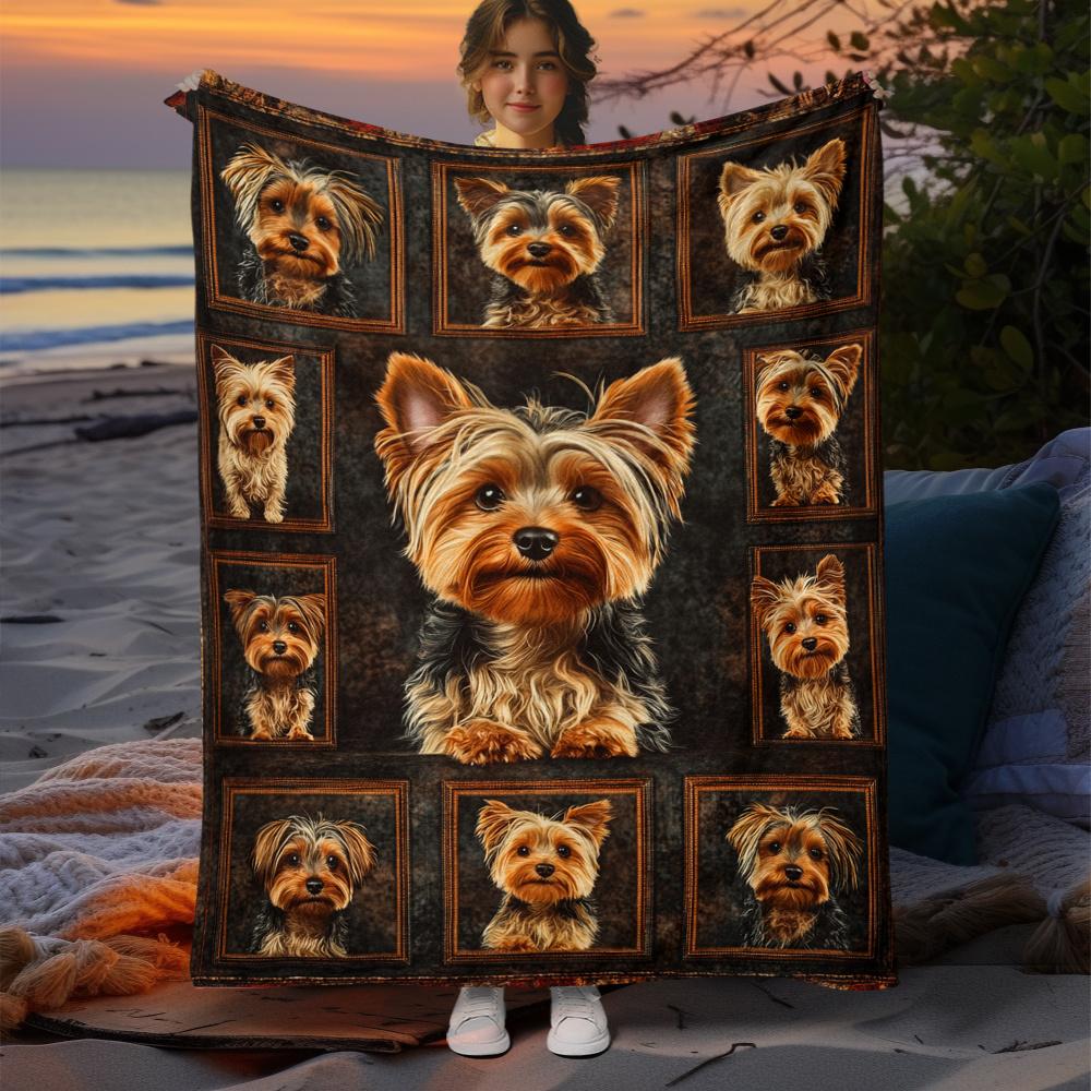 1pc Yorkshire Terrier HD Print Polyester Throw Blanket for RV - Soft, Lightweight, And Versatile for Travel, Camping, And Home