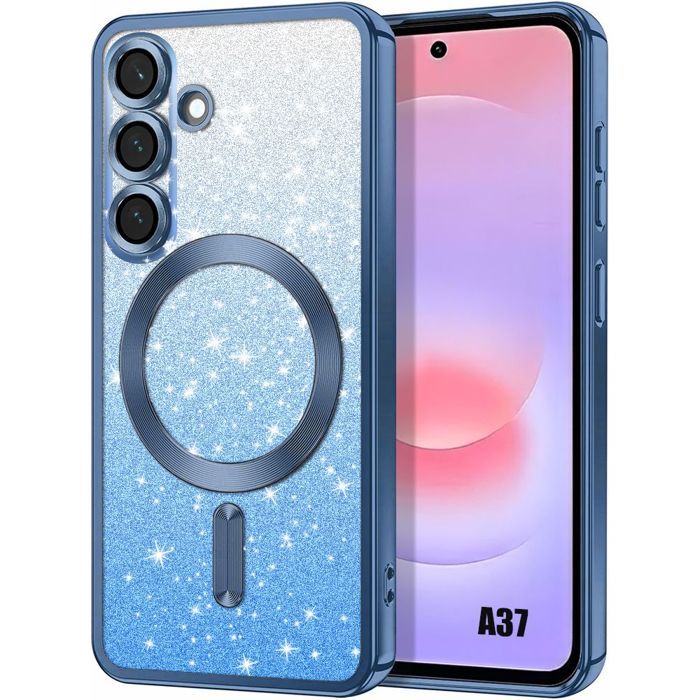 Coque pour Samsung Galaxy A37 5G, Silicone Souple Slim avec Cercle Magnétique - Bleu Scintillant