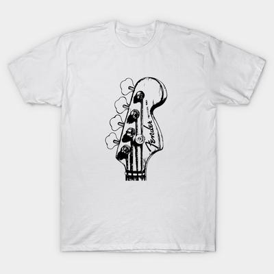 Men Black Print T-shirt Guitar Desing Fender No-Cut Heat Transfer Print Cotton Tshirt