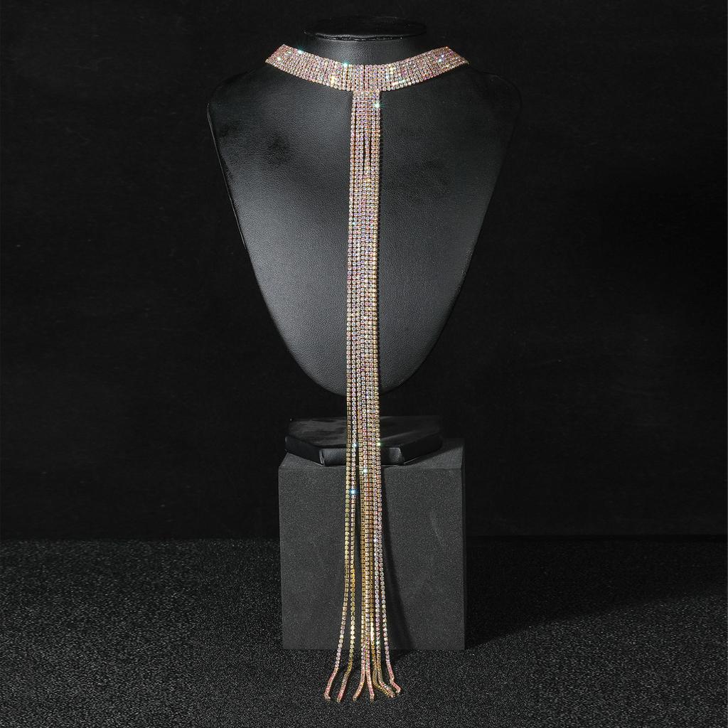 Premium super flash full diamond multi-layer fringed long necklace neck chain