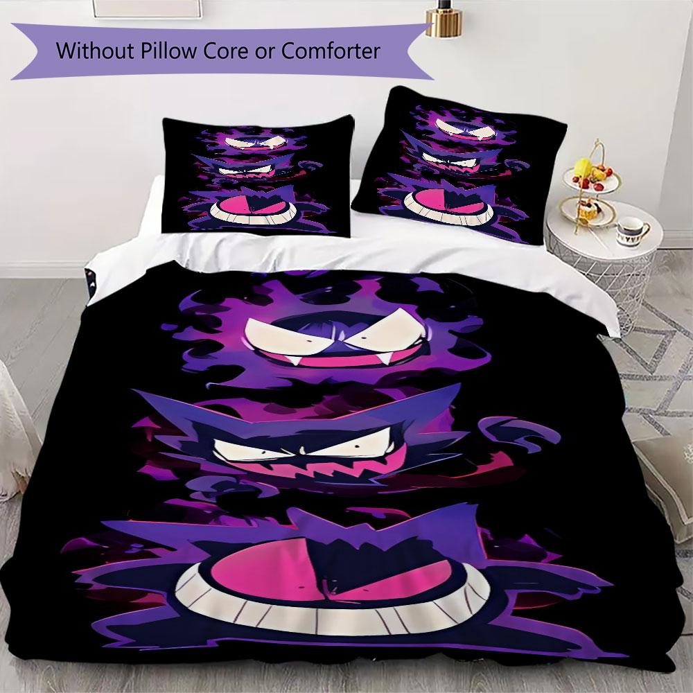 Anime Gengar Printed Bedding Set 3 Piece Soft Microfiber Duvet Cover Set Teens Game Room Decor No Sheet No Filling