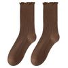 Women's Summer Mid-calf Socks, Anti-pilling Pure Cotton Socks, Black Fungus Lace Socks, Pile Socks