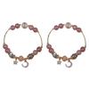 1 Pair Women Bracelet Smooth Bead Faux Agate Polished Star Moon Pendant Rhinestone Adjustable Shopping Work Party Dating Wrist Chain Lady Jewelry
