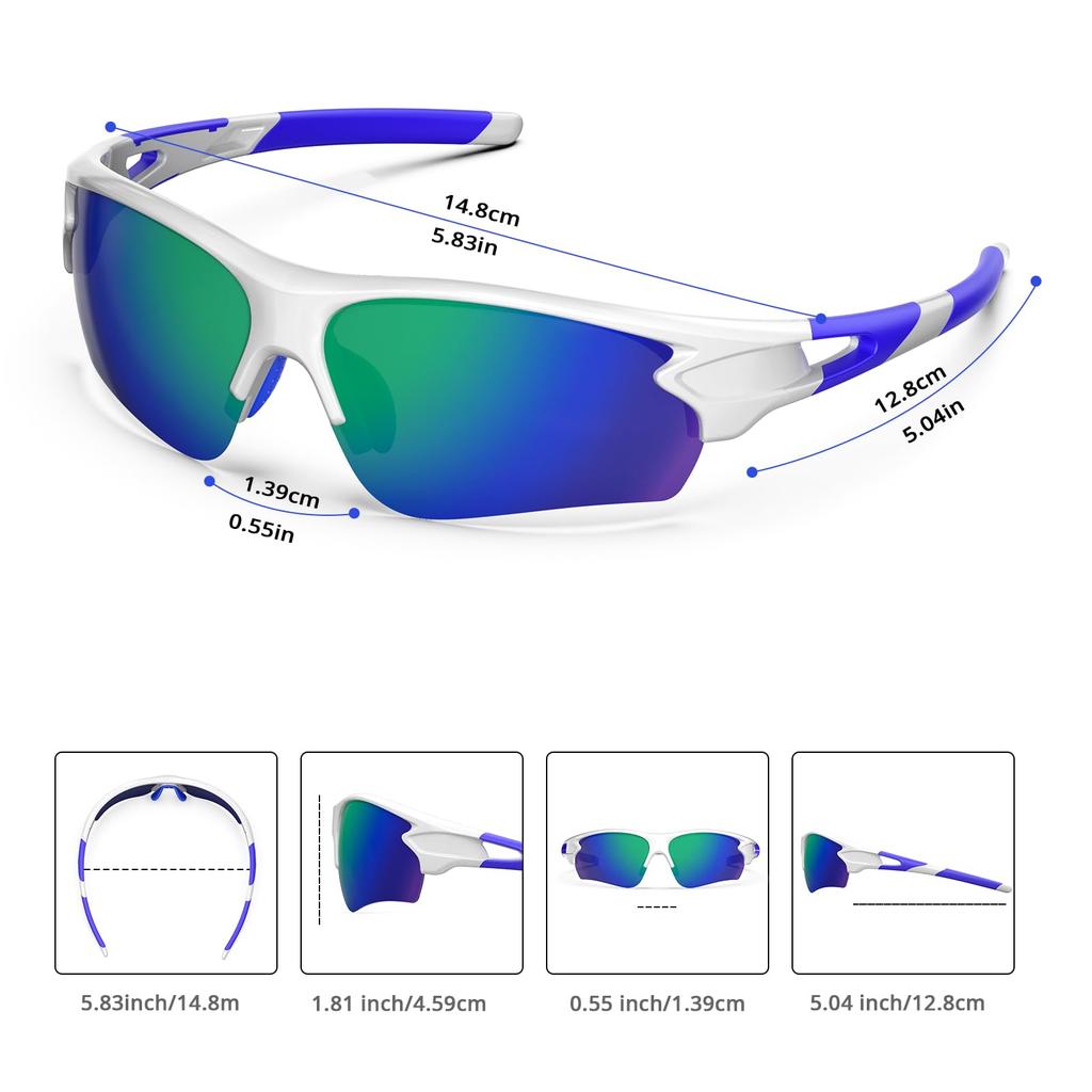 BEACOOL Sports Sunglasses with Polarized Lenses for and TR90 TAC UV400 Sun Unisex Safe and White Green Baseball, Running, Cycling, Mountaineering,