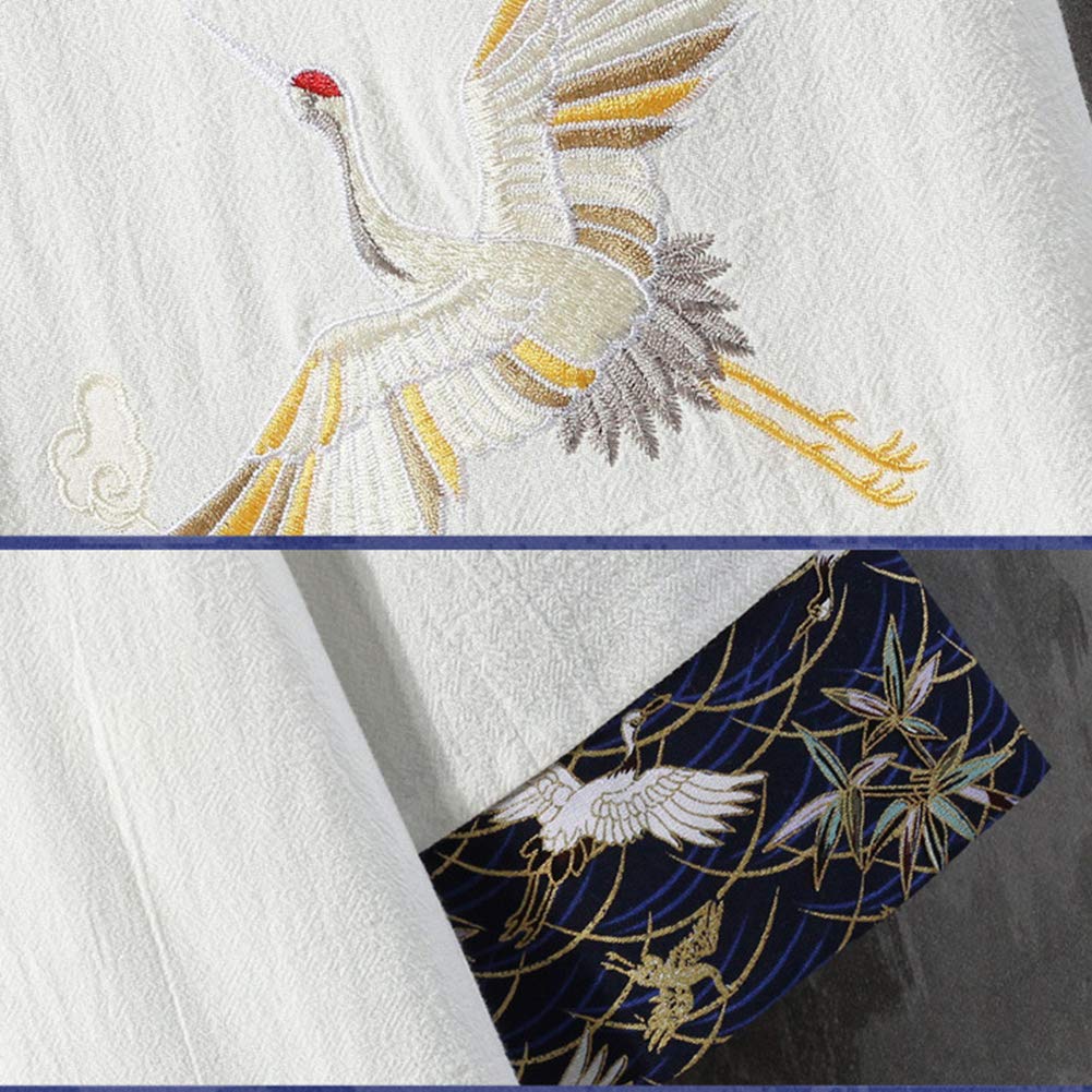 Summer Short Japanese Plus Sizes Loose Solid Size 2XL [foveitaa] Men's T-Shirt, Linen, Sleeve, Cotton-Linen, Style, Embroidered, 3/4 Sleeve,