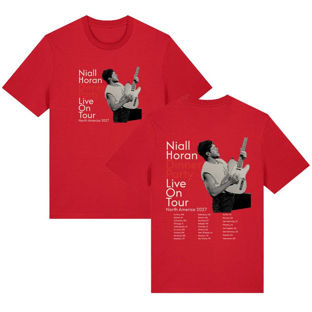 

Niall Horan Dinner Party Live Tour North America 2027 T Shirt Y2k Soft T-shirt Cotton Male Clothes Tee Shirt Unisex Tops XXL червоний