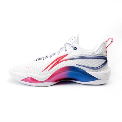 Li Ning Flashing CBA Guangzhou Long Lions PE Comfortable Versatile Non-Slip Balance Low-Top Basketball Shoes Unisex Sneaker White Blue ABPU001-13
