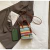 IELGY Straw Messenger Bag Striped Portable Mobile Phone Bag
