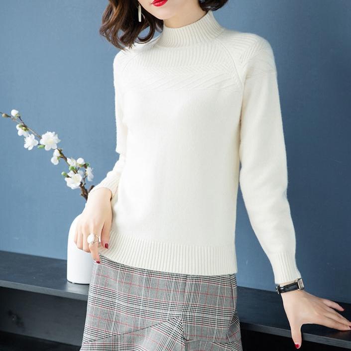 Sweater Women Solid Color Half Turtleneck Pullover for Women In Autumn and Winter Loose and Casual Korean - Style Knitted Sweater