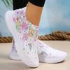 Fashion Rhinestone Decor Knitted Sneakers Women Fashion Floral Butterfly Print Casual Shoes Woman Summer Breathable Mesh Running Shoes