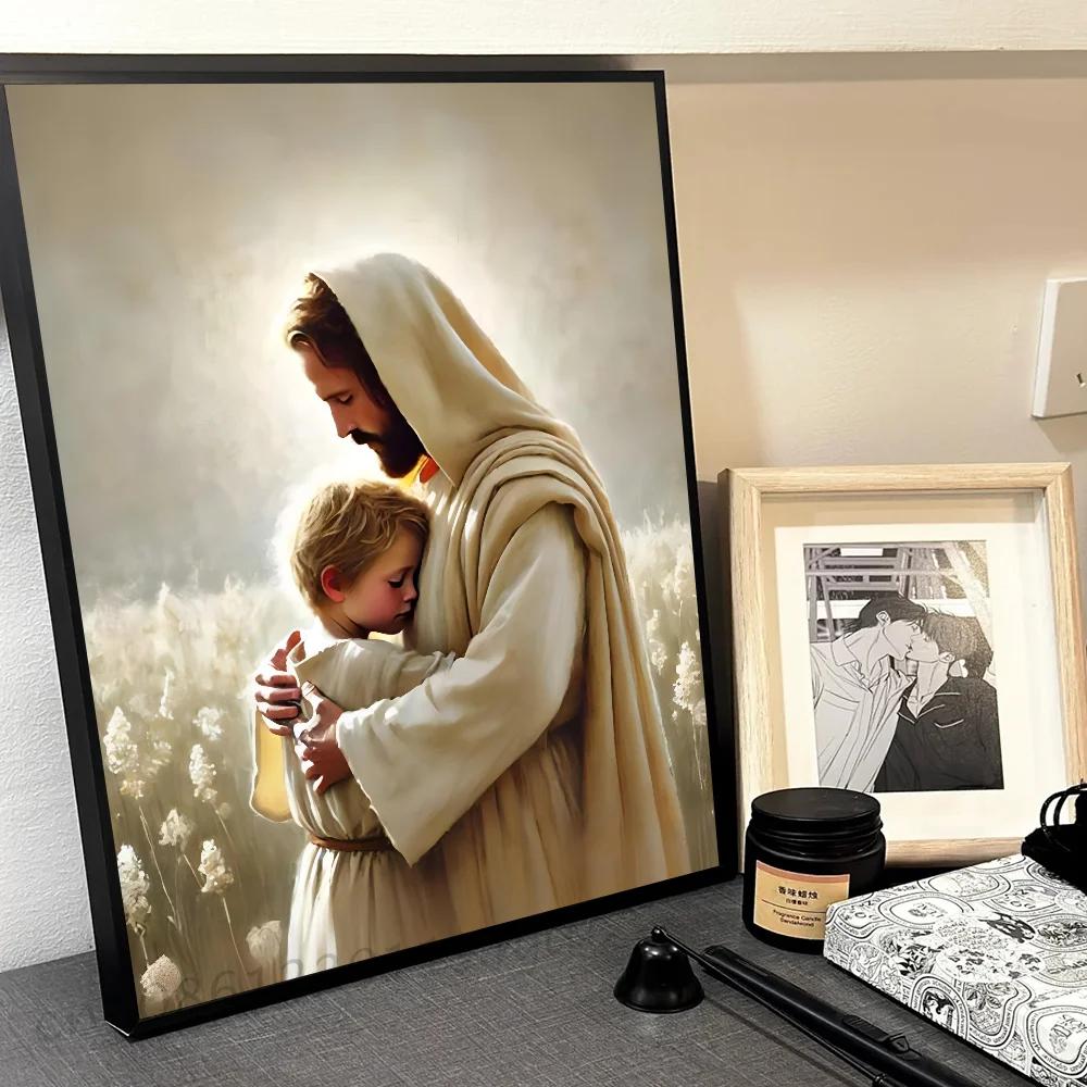 Jezus God Lam Engel Jongen Meisjes Bidden Bijbel Minimalistische Esthetiek Print Canvas Schilderij voor Woonkamer Moderne Woondecoratie