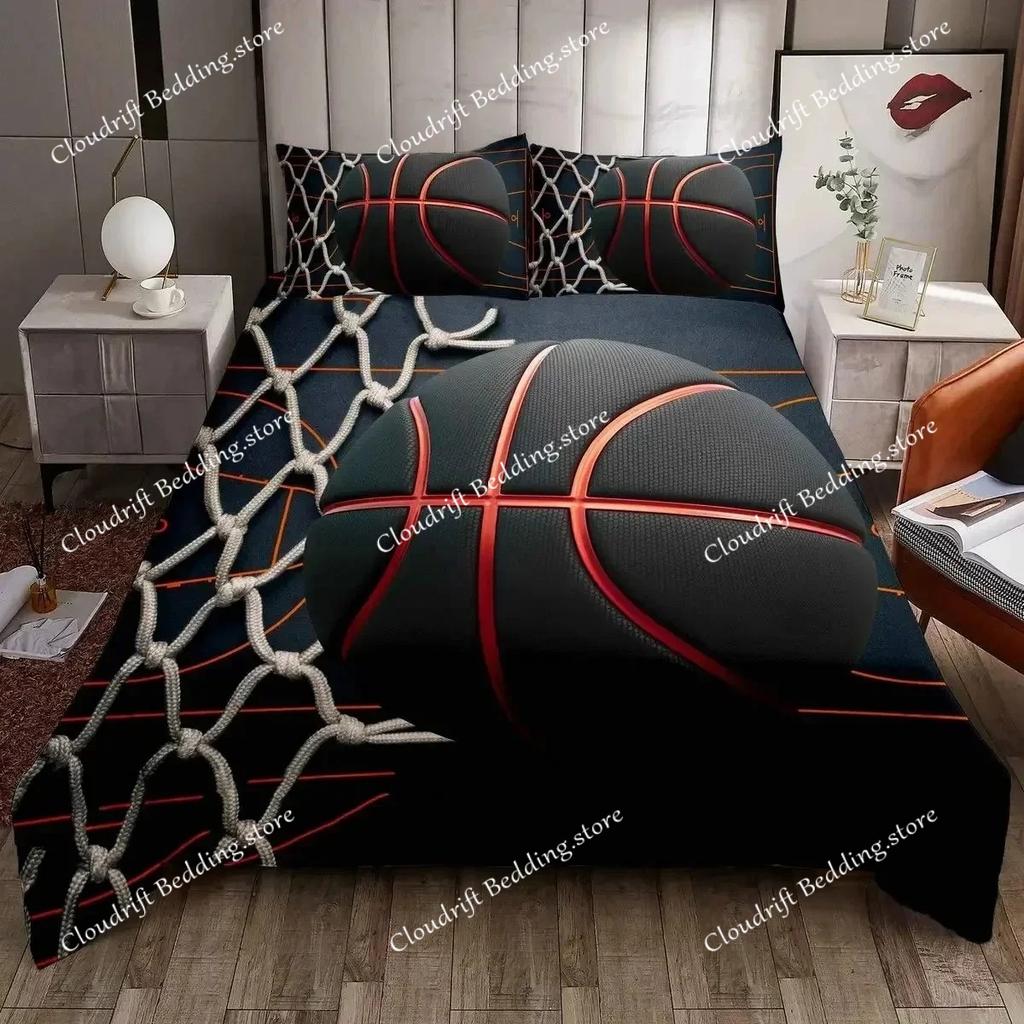 3D Print Basketball Duvet Cover King for Teen Boys Kids Fire Water Sports Bedding Set Microfiber Ball Game Quilt Cover