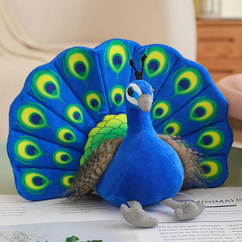 Cute Simulation Open Screen Peacock Doll Plush Toy Blue Peacock Doll Home Decoration Children's Soothing Doll