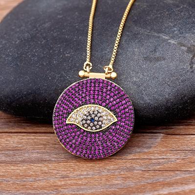 

Classic Round Shape Cubic Zirconia Evil Eye Pendant Green/Purple Color Lucky Turkish CZ Necklace Copper Link Chain Jewelry Gift фіолетовий