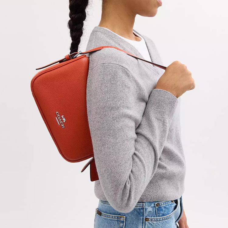 Coach Kailey 22 Classic Logo Leather Shoulder Bag Small Women Shoulder Bag Deep-Orange CY707-SVFB7