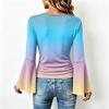 Women's Casual V Neck Long Sleeve Gradient Print Top