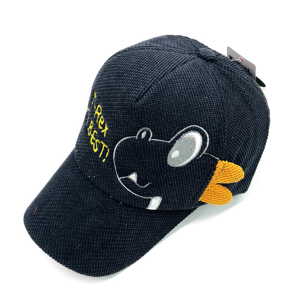 

Новая детская летняя кепка для улицы, вельветовая регулируемая бейсболка, детская бейсболка с вышивкой в виде динозавра чёрный