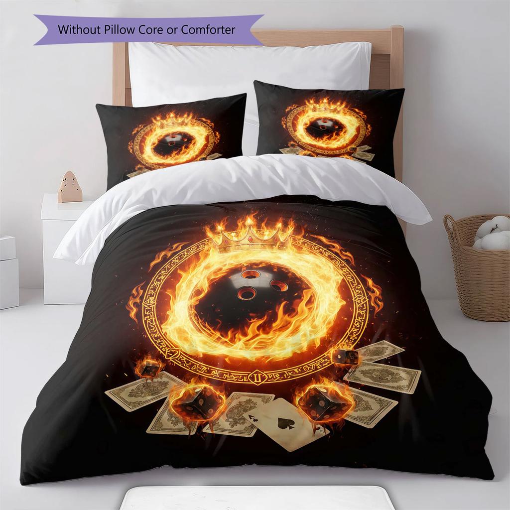 Brennende Kugel Muster Bettwäsche Steppdecke Set Bettbezug Kissenbezug Heimdekoration Geburtstagsgeschenk (1 Bettbezug + 2 Kissenbezüge, ohne Füllung)