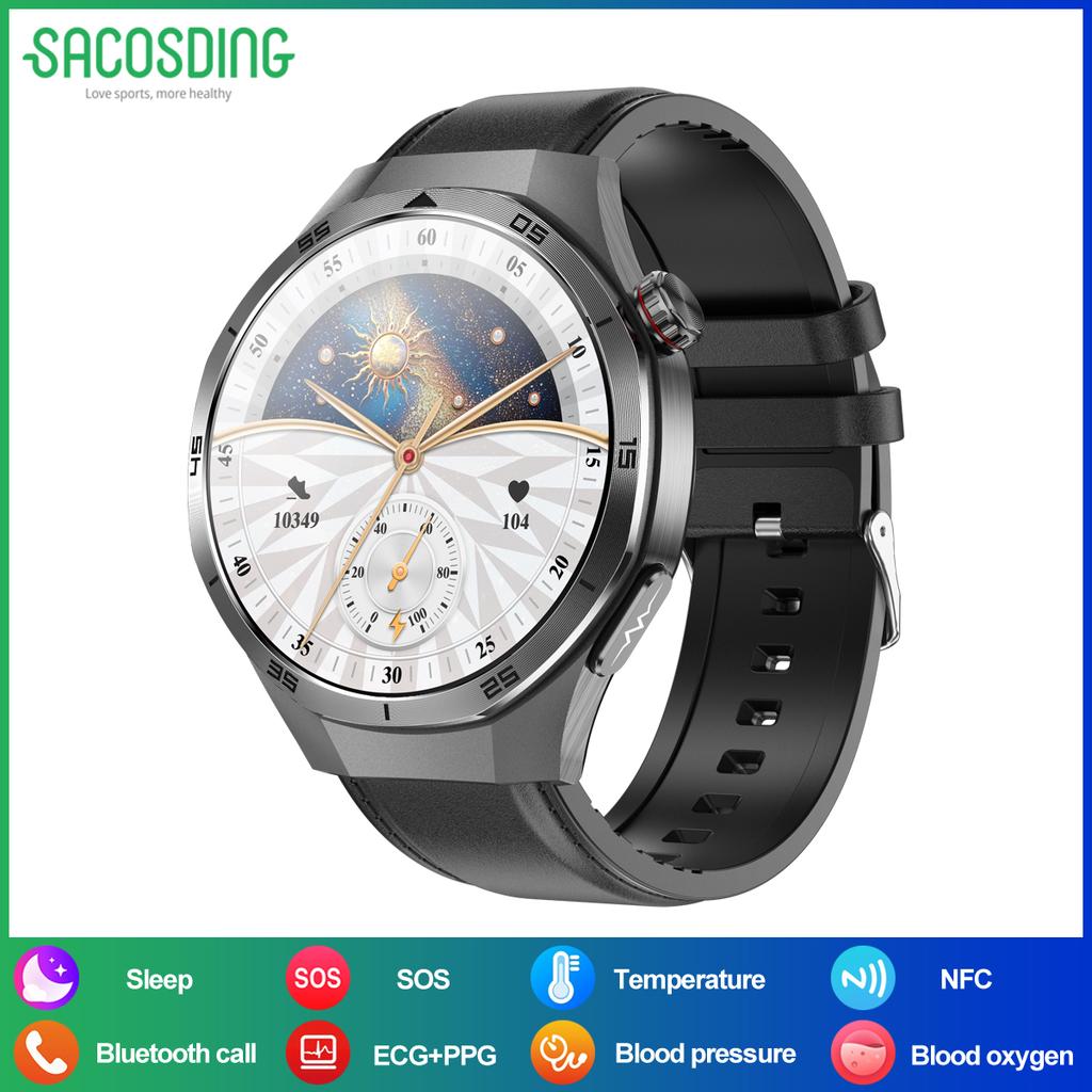 SACOSDING  Smart Watch AMOLED Screen IP68 Waterproof Bluetooth Call Man  NFC Smartwatch