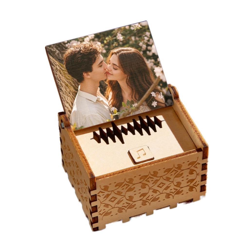 Engraved Wooden Music Box - Eight-Tone Mother's Day & Birthday Gift with Custom Photo