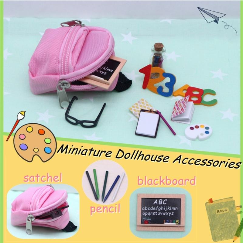 1:12 Toy Figure Model Realistic School Supplies Set Dollhouses Pretend Girls Gift Decorations Pretend Playset