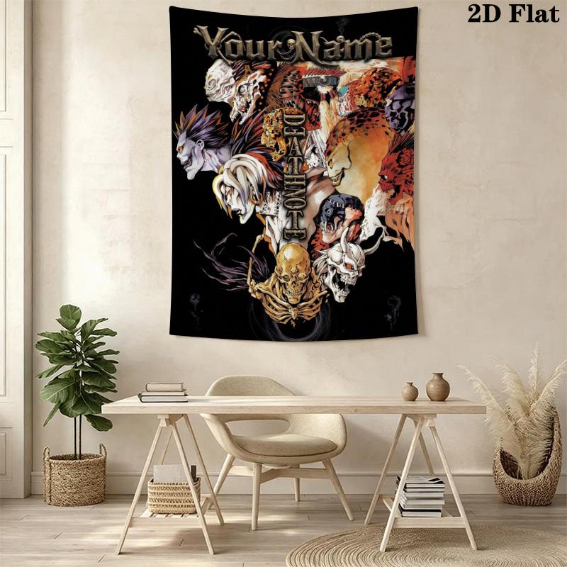 Name Custom Death Note Anime Wall Tapestry Aesthetic Wall Hanging Printed Fabric Blanket Decorative Tapestries for Bedroom Living Room Home Decor