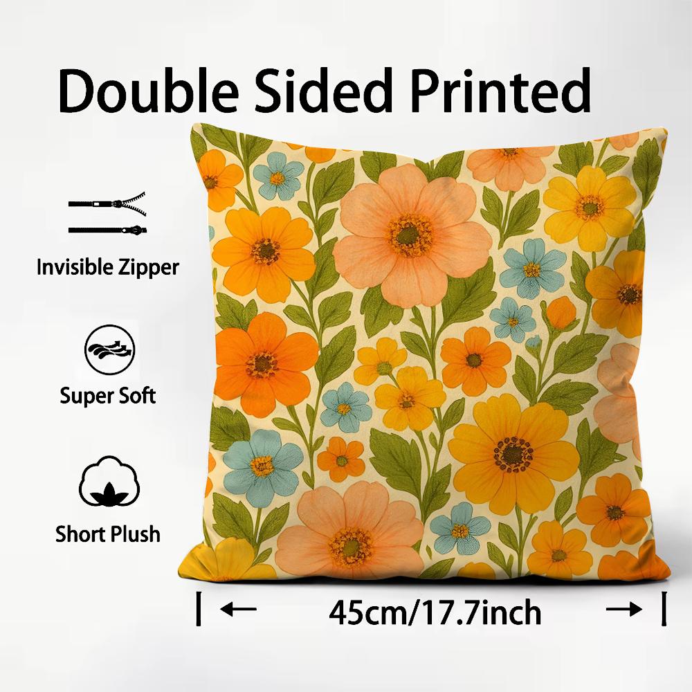 Retro Floral INS Cushion Cover Plush Fabric Soft DoubleSided Printed Sofa Warm Winter Home Child Gift Pillow Case